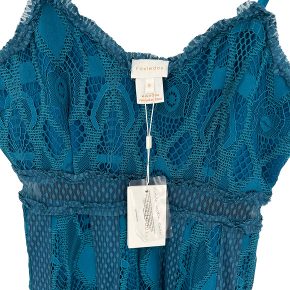 NEW Foxiedox Gloria Lace Tea Length Dress in Teal Anthropologie FA979DR - Picture 8 of 13